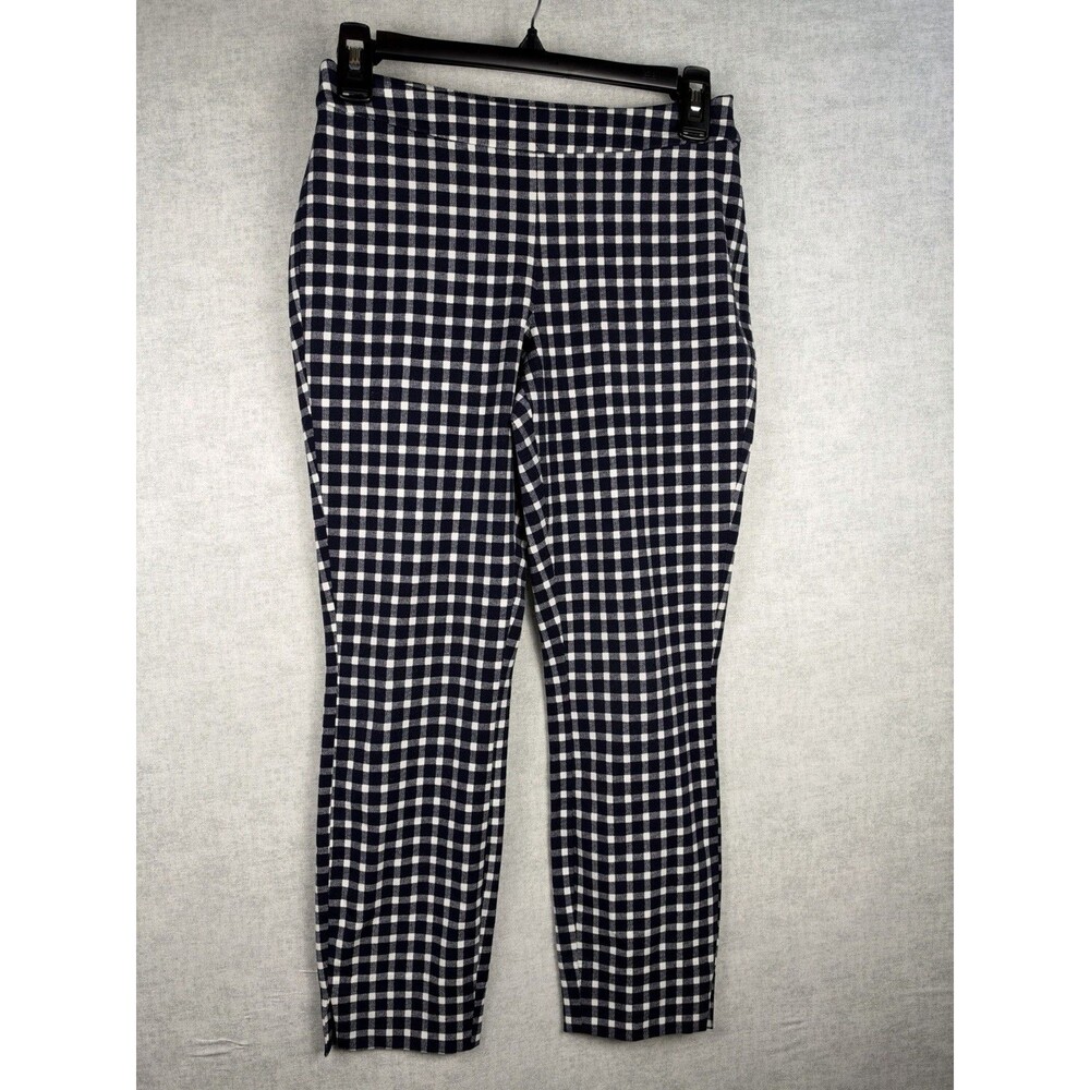 1901 Pants Womens Petite Sz 00 Navy White Charleston Check Side Zip Crop NWOT